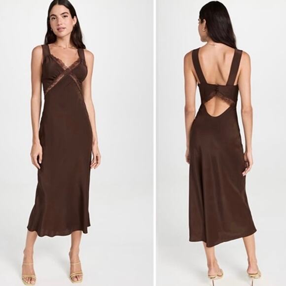 Reformation Dresses & Skirts - Reformation Provence Silk Midi Dress ES In Cafe Brown 2X NWT